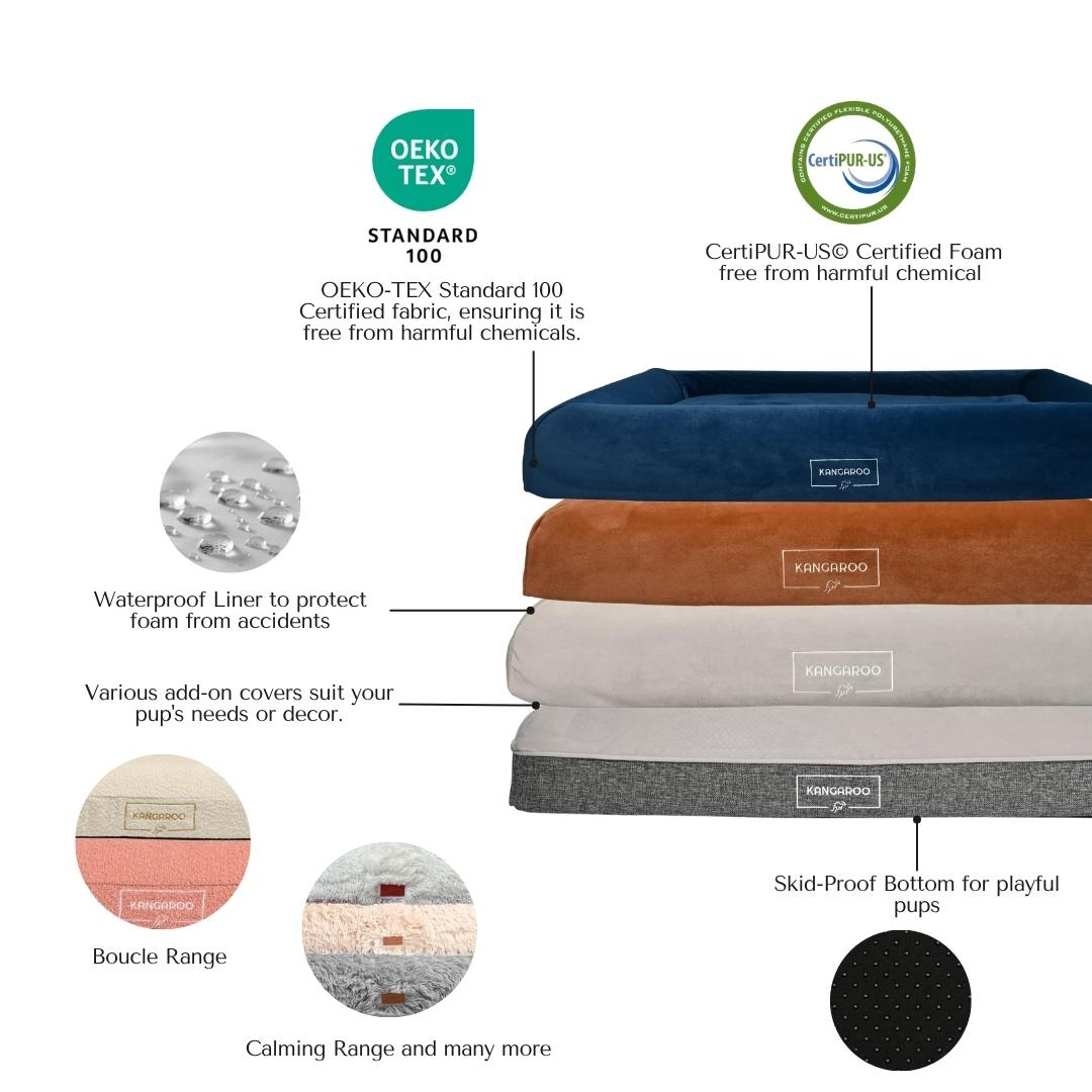 Kangaroo Bed premium quality layers - certified memory foam, non toxic microfibre cover